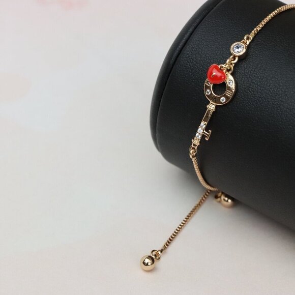 Rose Gold Key and Heart Charm Adjustable A-Bracelet for Women, XPAB0695 - Picture 8 of 12